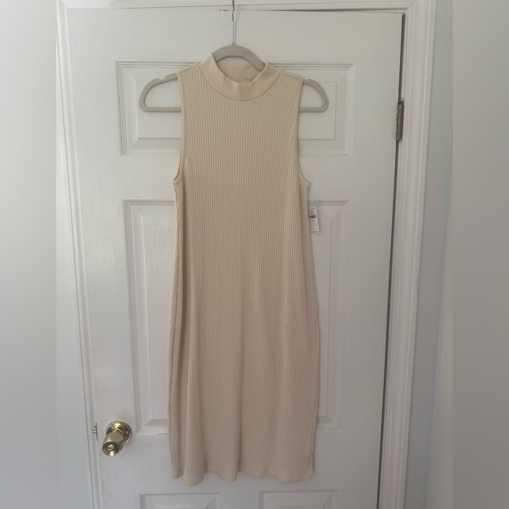 Cream Ribbed Midi Dress